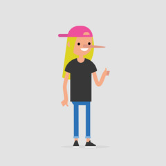 Liar. Young character with a long nose. Cheater. Concept. Flat editable vector illustration, clip art