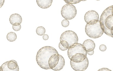 Bitcoin economic financial bubble. Cryptocurrency 3D illustration. Business concept. Golden bubbles on a white background