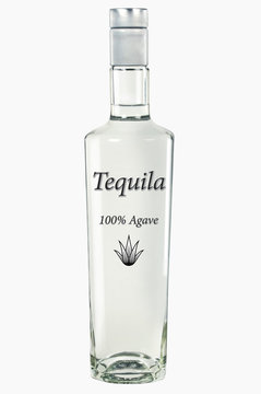 White Tequila bottle with clipping path. White Tequila made with pure Agave spiny cactus