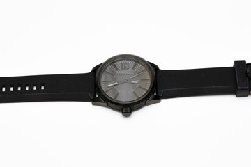 modern mens watch with silicone strap on white background