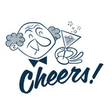 Vintage style clip art - Mid-century man holding a glass of champagne and cheering up - Vector EPS10