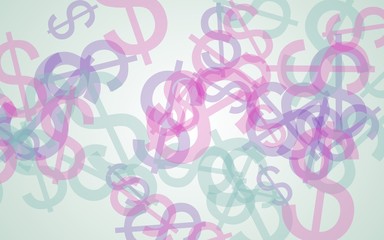 Multicolored translucent dollar signs on white background. Green tones. 3D illustration