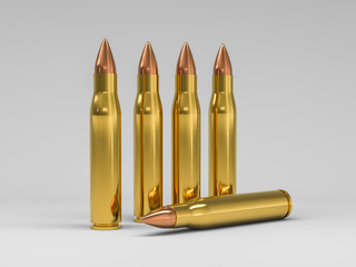 Couple of bullets on a background in the vertical position. 3D