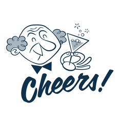 Vintage style clip art - Mid-century man holding a glass of champagne and cheering up - Vector EPS10