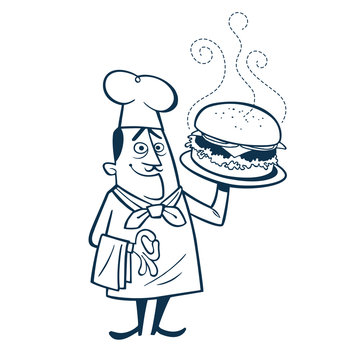 recommend clip art: Vintage Style Clip Art - Chef With Large Hamburger - Vector EPS10.