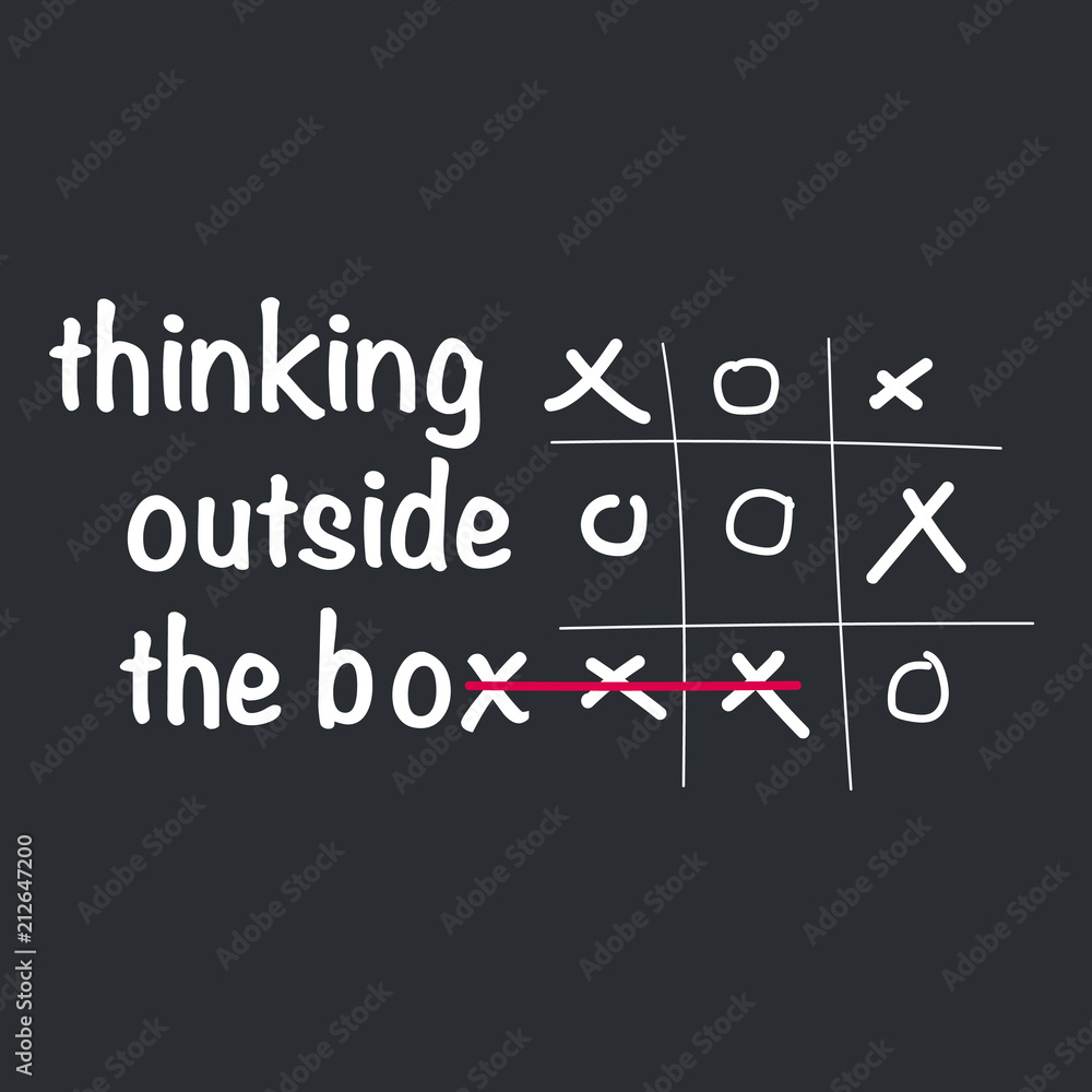 Poster think outside the box concept with tic tac toe game. vector illustration isolated on white backgroun