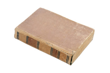 Vintage book with brown binding on a white background. Front view.