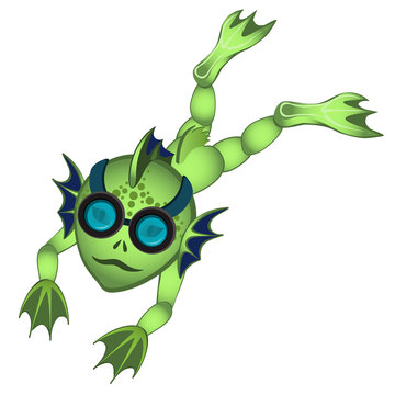 A mysterious inhabitant of the deep sea is isolated on a white background. Ichthyander. Vector cartoon close-up illustration.