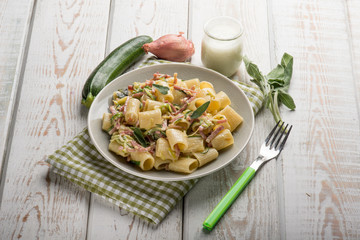 pasta with speck zucchinis and cream sauce