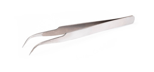 Medical forceps with curved ends isolated on white background