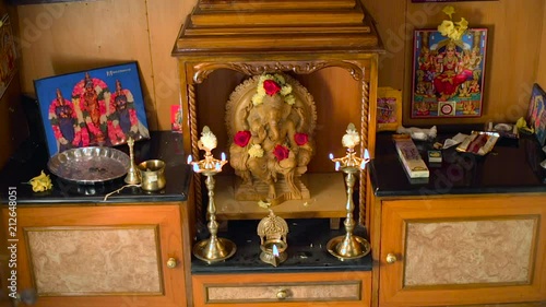 Pooja Room With Oil Lamp House Interior Designs Stock