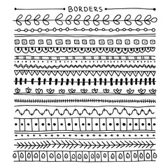 Set of hand drawn border. Doodle design elements isolated on white background.  