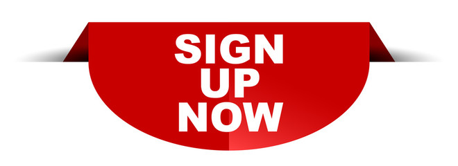 red vector round banner sign up now