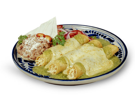 Green Sauce Enchiladas with clipping path Authentic Mexican enchiladas with melted cheese