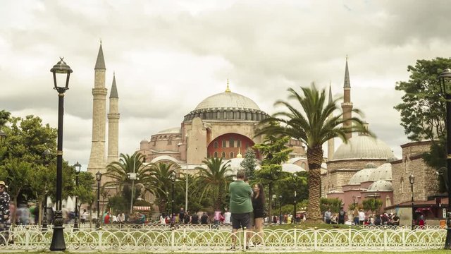 Hagia Sophia in Istanbul, Turkey. Time Lapse 4K Video.