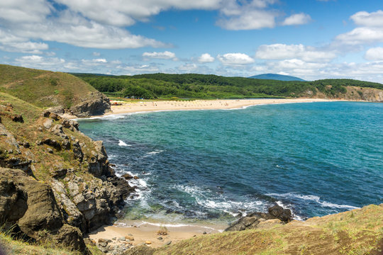 Landscape with beach at the mouth of the Veleka River, Sinemorets village, Burgas Region, Bulgaria
