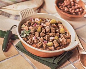 Mexican meat stew Savory beef casserole with Jalapeno chilies