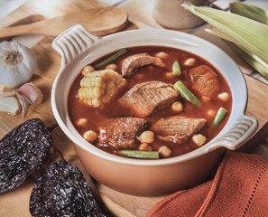 Mole de olla Mexican hearty soup made with dried chilies and beef