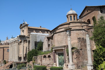 Fototapeta na wymiar San Lorenzo in Miranda and Temple of Romulus in Forum Romanum, Rome Italy 