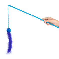 Cat Toy with a Blue Feather ball isolated on white background. - 212651856