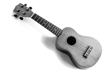 black and white ukulele on the white background, with Clipping path