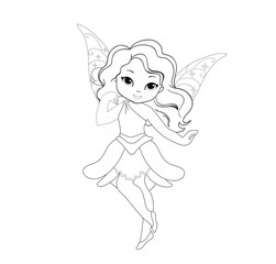 Coloring beautiful  fairy in flight Isolated on white background.