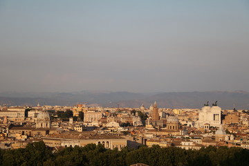 Fototapeta na wymiar Dusk at Rome view from the Terrazza del Gianicolo, Italy 