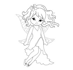 Coloring beautiful  fairy in flight Isolated on white background.