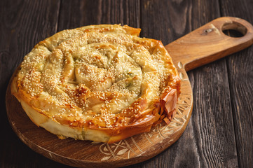 Burek or borek, balkanian puff pastry with spinach. 