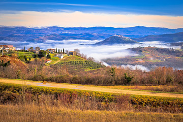 Naklejka premium Idyllic landscape of inland Istria in fog view