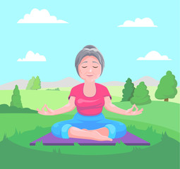 Obraz na płótnie Canvas Senior woman meditates