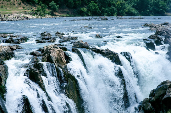 Waterfalls near the city Jabalpur, India. Beautiful scenery on a river with waterfalls. 