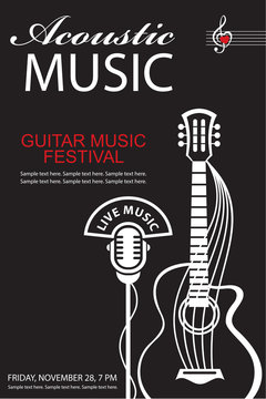 black banner with guitar for acoustic music concert