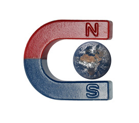Magnet and earth. Elements of this image furnished by NASA