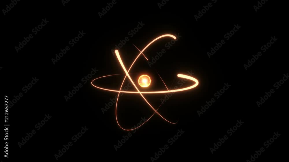 Poster fiery atom circle magic shiny rotation around the core on a black background