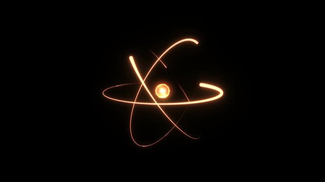 Fiery atom circle magic shiny rotation around the core on a black background