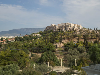 Athens, Greece. Acropolis rock and Plaka .View from a terrace
