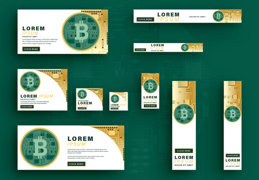 Bitcoin Web Banners with Green and Gold Elements