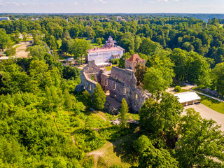 Aerial view on beautiful famous new castle in Sigulda, Latvia