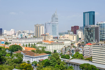 Fototapeta na wymiar Ho Chi Minh City metropolis and downtown of Saigon, Vietnam