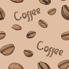 Seamless pattern with coffee beans. Vector illustration in sketch style.