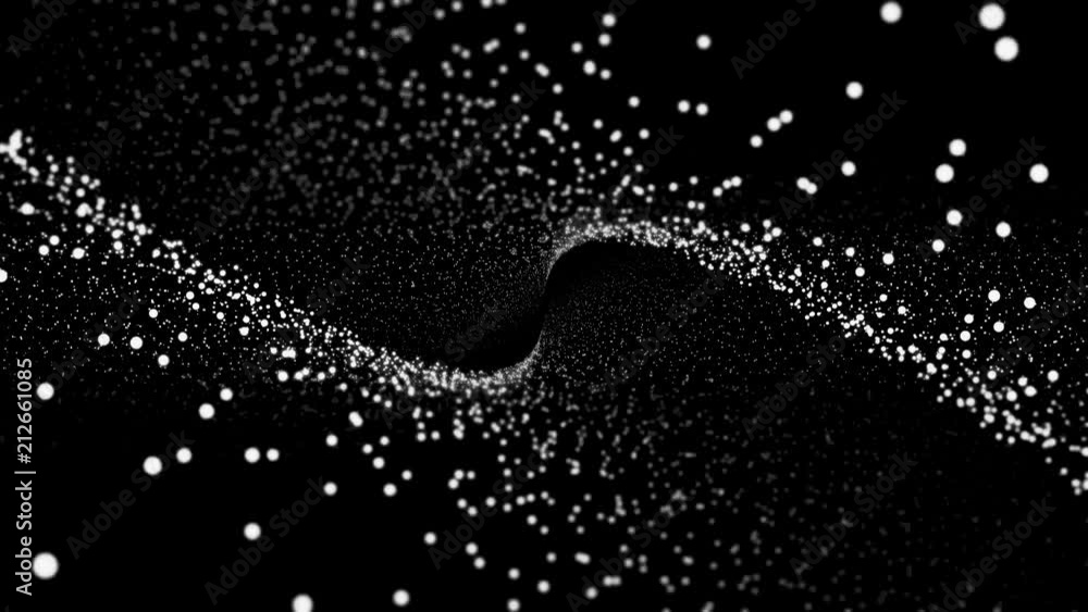 Poster Abstract digital background with moving and flicker particles on black background. Background particles movement. Universe Pattern glow particles on black background. Motion abstract points. Loop