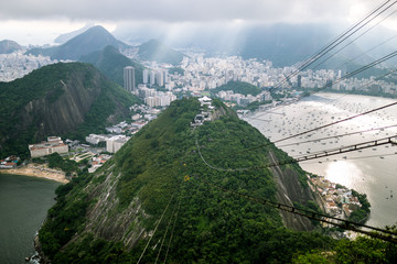 Sugarloaf mountain view of Rio de Janeiro backlit with sunrays