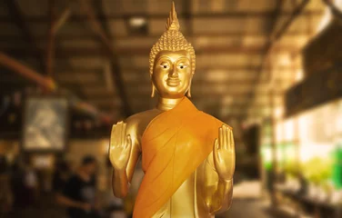 Gartenposter Buddha buddhist temple with golden buddha vishnu gods statue - phuket, thailand