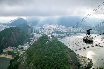 Sugarloaf mountain view of Rio de Janeiro backlit with sunrays