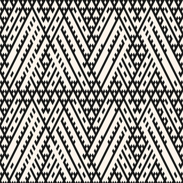 Vector tribal seamless pattern. Abstract black and white geometric lines texture