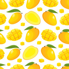 Vector seamless pattern with cartoon mango isolated on white