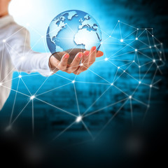 Earth from Space in hands, globe in hands Best Internet Concept of global business from concepts series. Elements of this image furnished by NASA. 3D illustration.