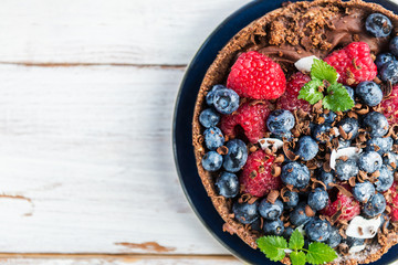 Homemade Chocolate Tart with Blueberries and Raspberries