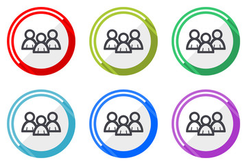 Forum vector icons, set of colorful flat design internet symbols on white background